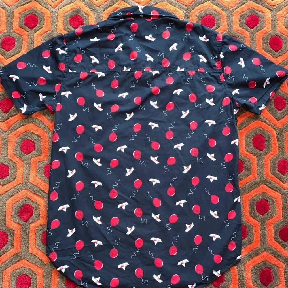 IT Chapter Two II 2 Button Up Down Shirt Men's Small Pennywise the Clown float - Picture 5 of 5